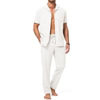 Dokotoo Men's 2-Piece Beach Outfit - Short Sleeve Button-Up Shirt & Below-Ankle Drawstring Pants - Casual Summer Suits for Me...