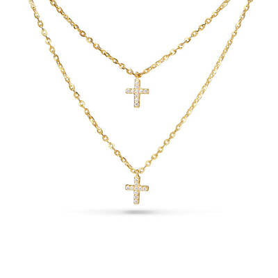 CZ Jewelry 925 Sterling Silver Cubic Zirconia Cross Pendant Two Tiered Necklaces