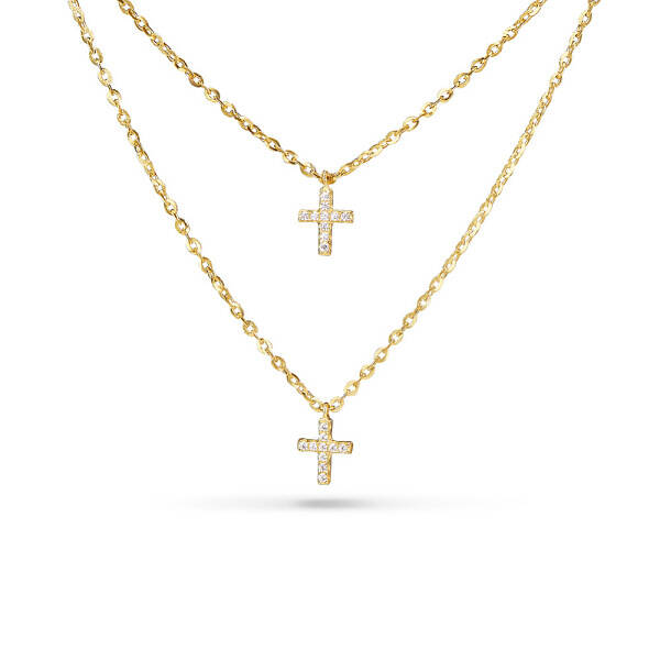 CZ Jewelry 925 Sterling Silver Cubic Zirconia Cross Pendant Two Tiered Necklaces
