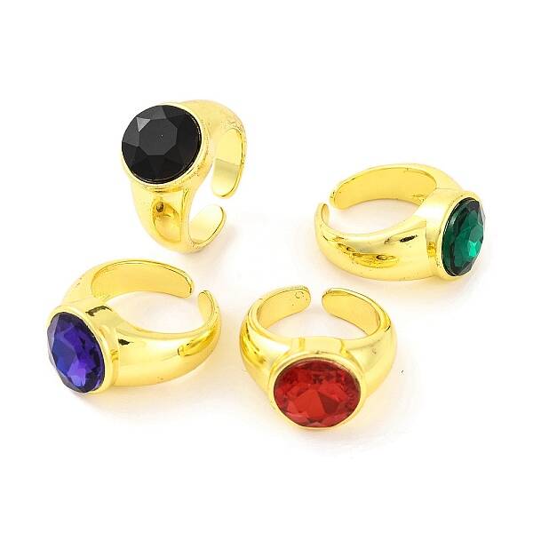 Brass Glass Round Wide Open Cuff Ring for Women
