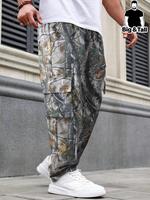 Men's Plus Size Plaid Print Drawstring Waist Cargo Pants, Casual Elastic Waist Flap Pocket Trousers for Outdoor, Fashion Men'...