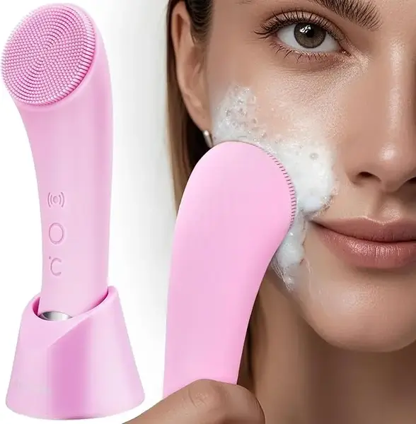 Facial Cleansing Brush, PRITECH Heatable Vibrating Face Scrubber with Massage, Silicone Face Scrubber for Women & Men, Electr...