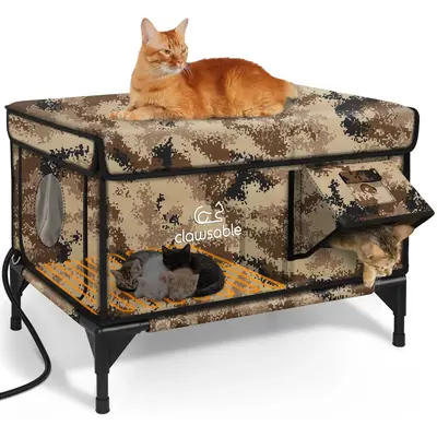 Clawsable Indestructible Heated Cat House for Outside Cats, 100% Weatherproof, Safe Escape Door, Insulated Design, Ideal for ...