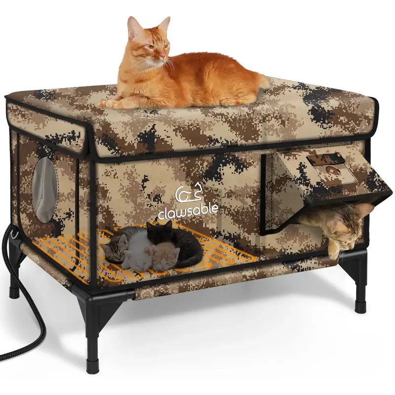 Clawsable Indestructible Heated Cat House for Outside Cats, 100% Weatherproof, Safe Escape Door, Insulated Design, Ideal for ...