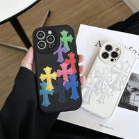 Suitable for iPhone 16/15/14/13/12/11 environmentally friendly leather cross silicone phone cases, iPhone 16 Pro Max rainbow ...