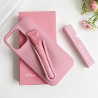 With Lip Gloss Phone Case for iPhone 16 15 14 13 12 11 Pro Max Plus Lipstick Silicone DIY Toast Espresso Ribbon Box Cover