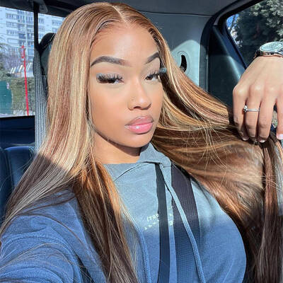Highlight Perruque Marron Straight Wear Go Sans Colle 180% HD Dentelle