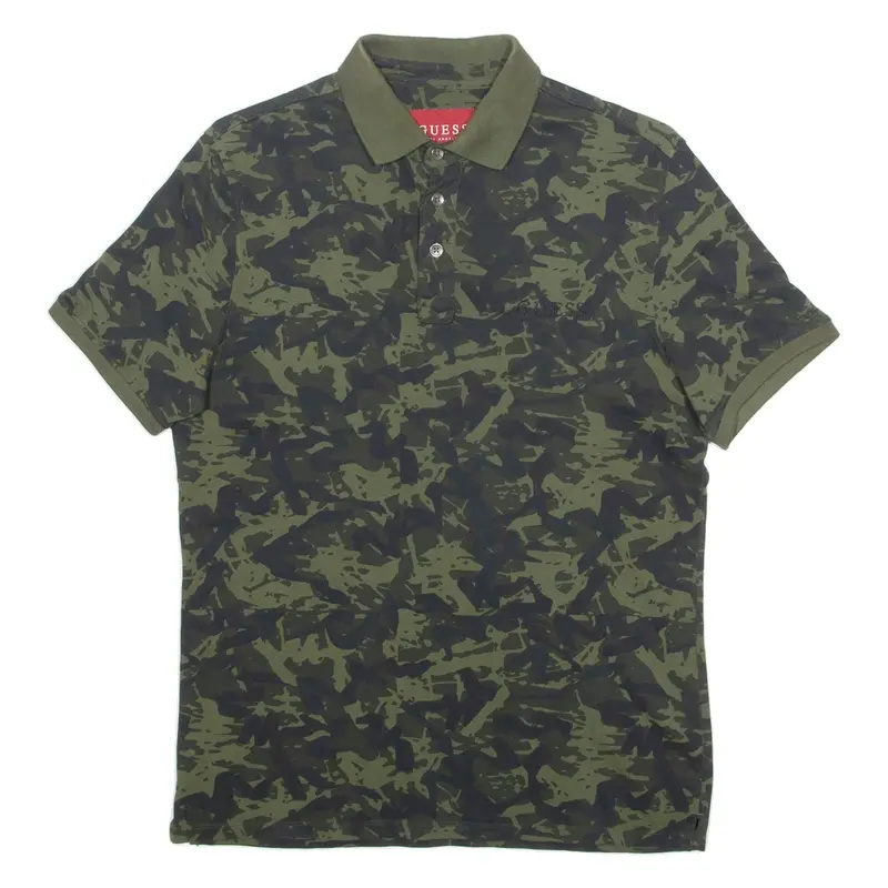 GUESS Camo Mens Polo Shirt Green S