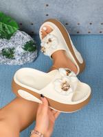 Women's Bowknot Design Slides, Casual Comfortable Platform Slippers for Summer, Lightweight Breathable Slides for Indoor & Ou...