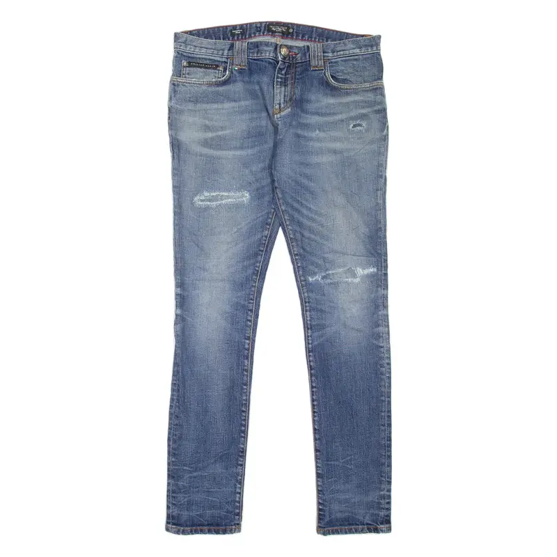 PHILIPP PLEIN Distressed Mens Jeans Blue Slim Skinny Stone Wash W33 L31