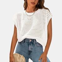 PrettyGarden Women's Spring Tops Summer Knit Shirts Crochet Cap Sleeve Sweater Pullover Cute Crew Neck Beach Cover Ups - Blou...
