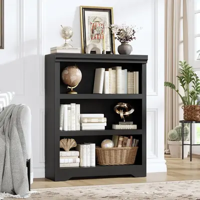 Garvee 3 Tier Bookshelf, 39.4 Tall Farmhouse Bookcase with Adjustable Shelves, 31.5 W Floor Standing Open Display Storage R...