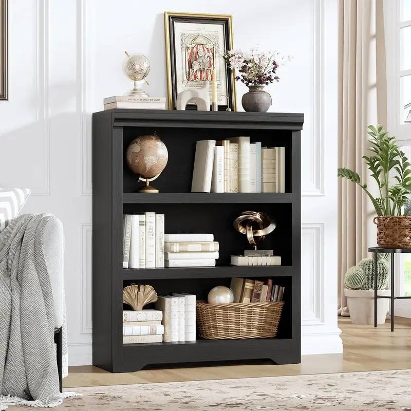 Garvee 3 Tier Bookshelf, 39.4 Tall Farmhouse Bookcase with Adjustable Shelves, 31.5 W Floor Standing Open Display Storage R...