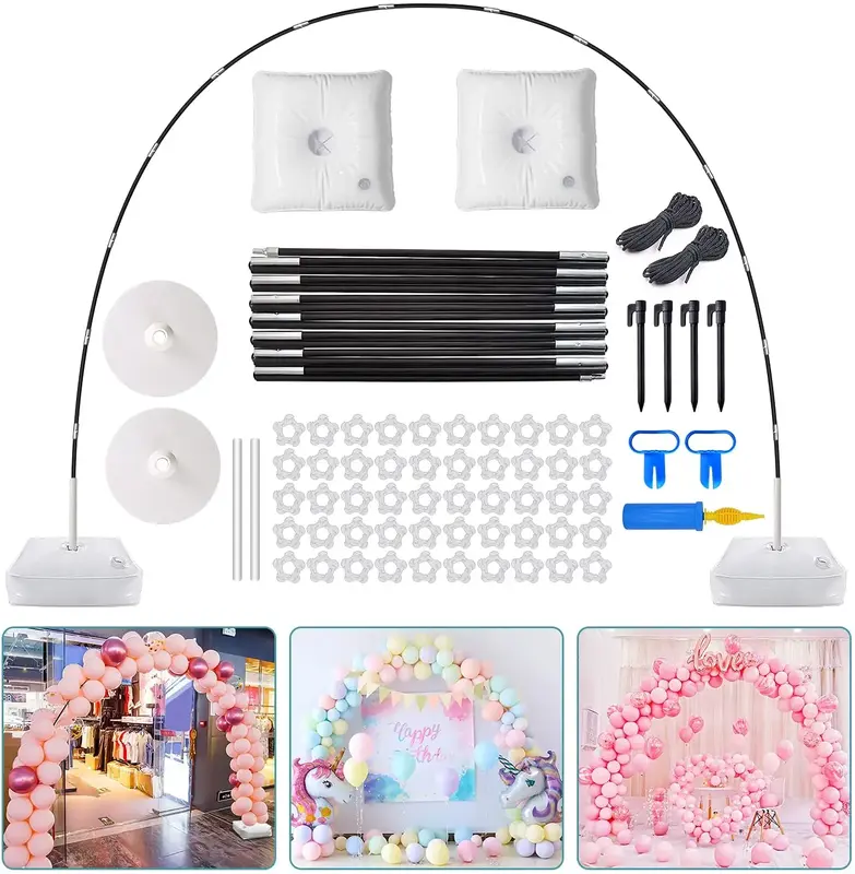 Balloon Arch Kit 9FT Height & 10FT Width Adjustable Stand with Glass Fiber Poles PVC Base Water Bags Pump Clips Knotter Ropes...