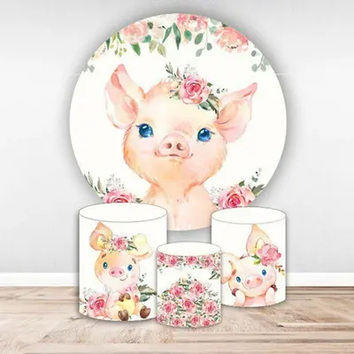 Aperturee Floral Pig Simple Baby Shower Backdrop Kit For Girls | Baby Shower Arch Backdrop | Circle Backdrop Baby Shower | Ro...