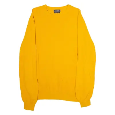 ZARA Mens Jumper Yellow Crew Neck Waffle Knit Silk L
