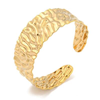 Ion Plating(IP) Textured 304 Stainless Steel Cuff Bangles for Women