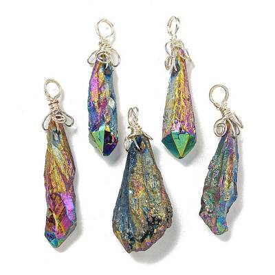 Electroplated Platinum Palted Copper Wire Wrapped Natural Quartz Crystal Pendants