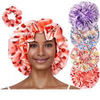 SeSe Code Adjustable Double Layer Hair Bonnet for Haircare - Soft & Practical with Ruffled Trim (Includes Scrunchies)
