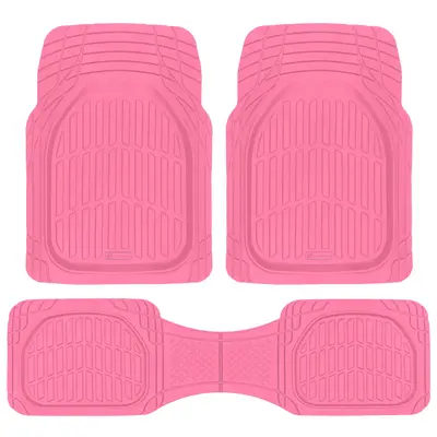 Carbella Heavy Duty Rubber Car Floor Mats - Front & Rear Universal Trim-to-Fit - Popstar Pink Trucks