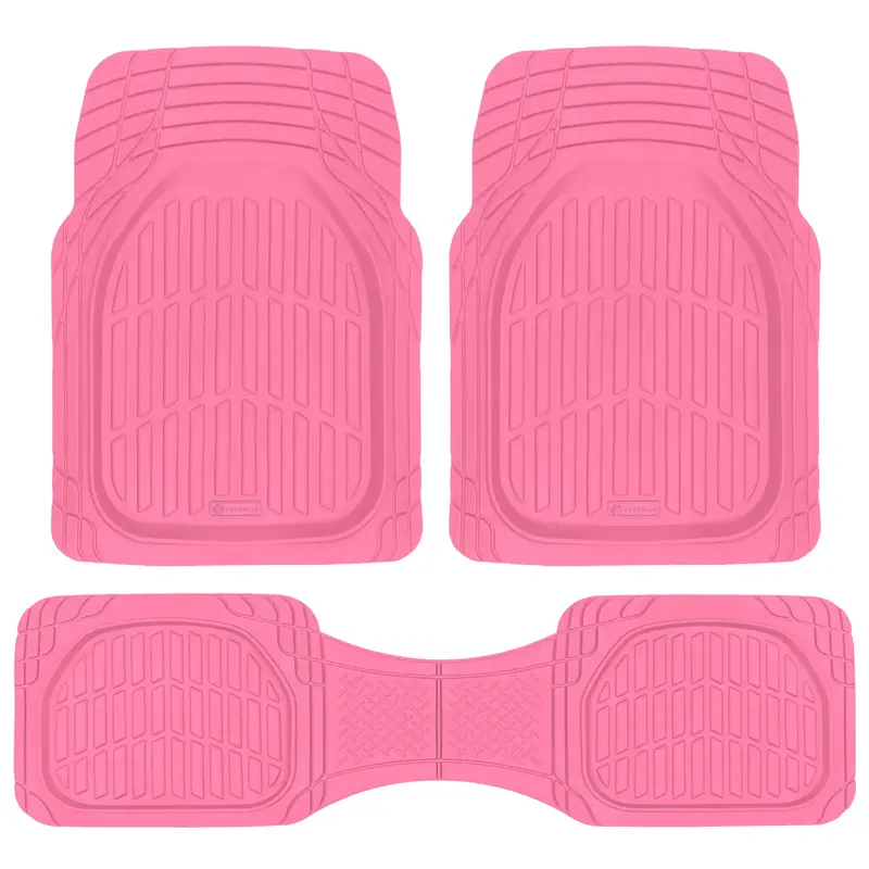 Carbella Heavy Duty Rubber Car Floor Mats - Front & Rear Universal Trim-to-Fit - Popstar Pink Trucks