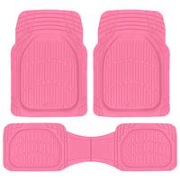 Carbella Heavy Duty Rubber Car Floor Mats - Front & Rear Universal Trim-to-Fit - Popstar Pink