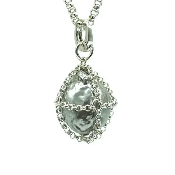 Caged Silver Pearl Pendant | Size: 20