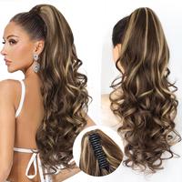 Ponytail Extension 24'' Long Wavy Claw Ponytail Extension Curly Wavy Pony Tail Clip in Claw Hair Extension Synthetic Hairpiec...