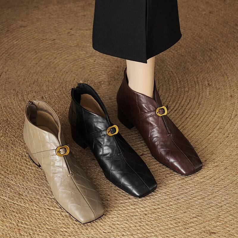 CHIKO Bahula Square Toe Block Heels Ankle Boots