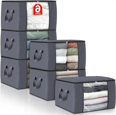 6pcs/12pcs Clothing Storage Bag with Foldable Thick Blanket for Organizing Clothes and Bedding Bags Organiser Cabinet Contain...
