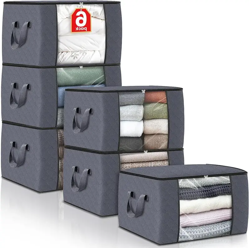 6pcs/12pcs Clothing Storage Bag with Foldable Thick Blanket for Organizing Clothes and Bedding Bags Organiser Cabinet Contain...