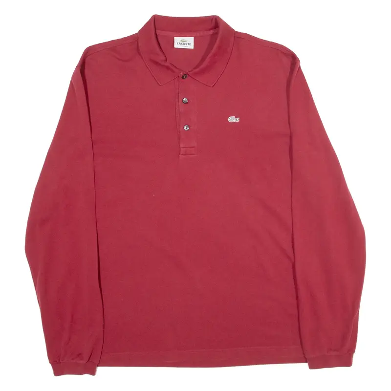 LACOSTE Stretch Fit Mens Polo Shirt Red Long Sleeve 2XL