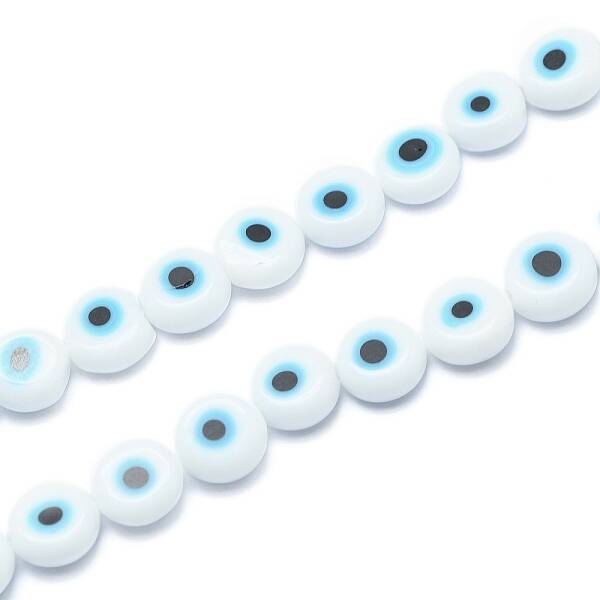 Handmade Evil Eye Lampwork Flat Round Bead Strands