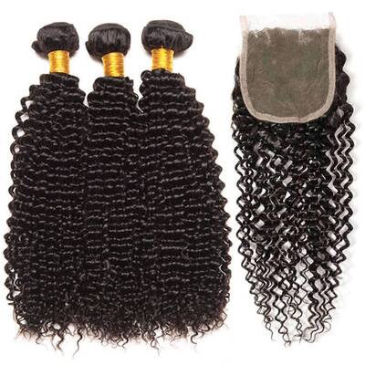 Kinky Curly Lace Closure With Bundles Deals Brazilian Human Hair-AshimaryHair.com