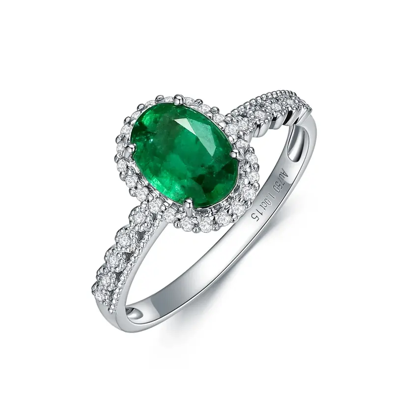 18K White Gold 2.5 to 7.5 CT.T.W. Oval Emerald Engagement Ring For Women