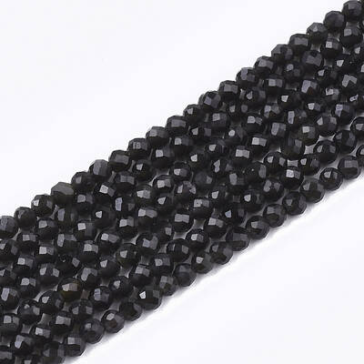 Natural Black Obsidian Beads Strands