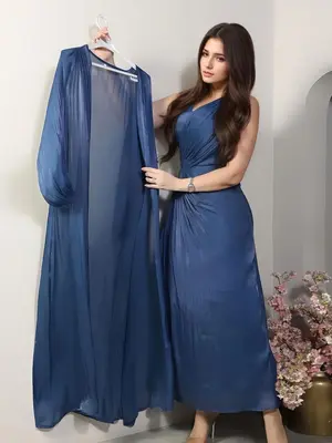 Women's Abaya Set, Elegant Solid Color Dress & Long Sleeve Abaya Set, Muslim Clothing for Festivals and Gatherings, Loose Aba...