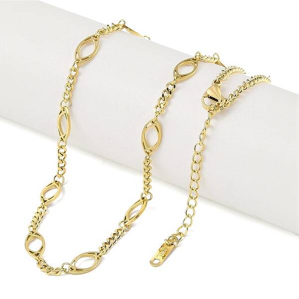 Ion Plating(IP) 304 Stainless Steel Oval Link Chain Necklaces for Women