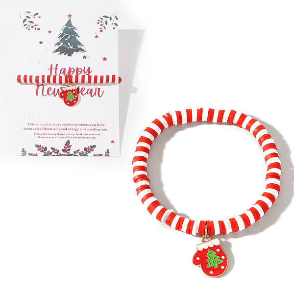 Elegant Christmas Handmade Polymer Clay Heishi Beaded Stretch Bracelets