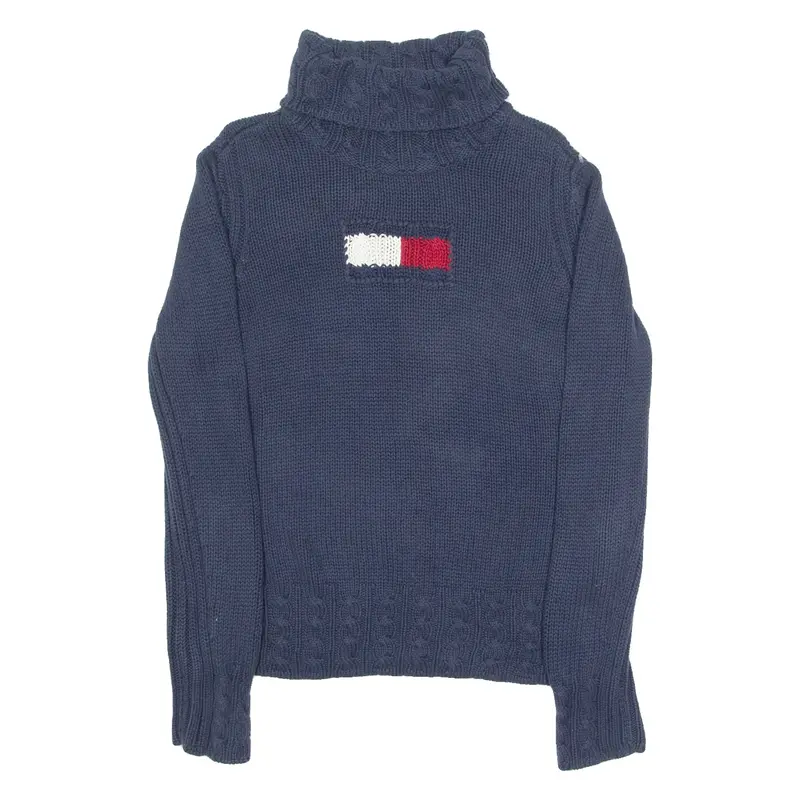 TOMMY HILFIGER Womens Jumper Blue Roll Neck Tight Knit XL