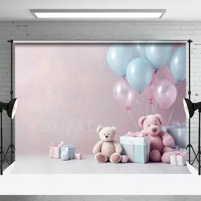 Pink Wall Bear Balloon Birthday Cake Smash Backdrop - Aperturee