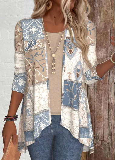 Modlily Patchwork Geometric Print Long Sleeve Light Cardigan - XXL