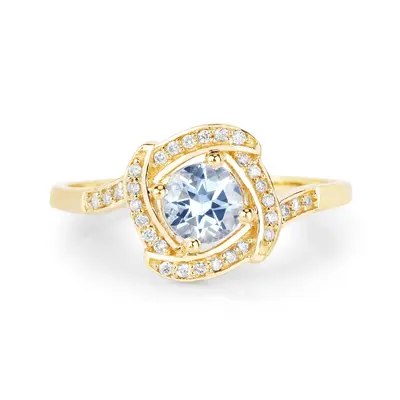 Sterling Silver with Yellow Gold Plated Round Cut Moissanite Ring