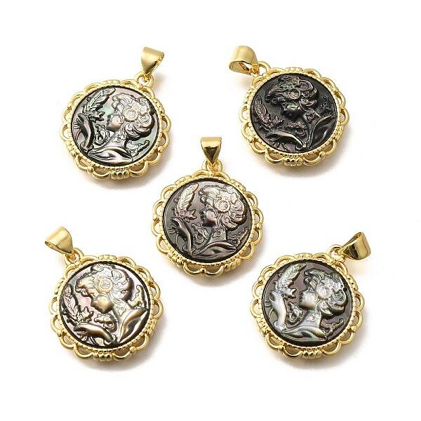 Brass with Natural Shell Carved Pendants