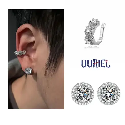 UJ Earrings Ear Clip Set Light Luxury Fashion Men and Women Same Style Zircon Earrings Couple Gift