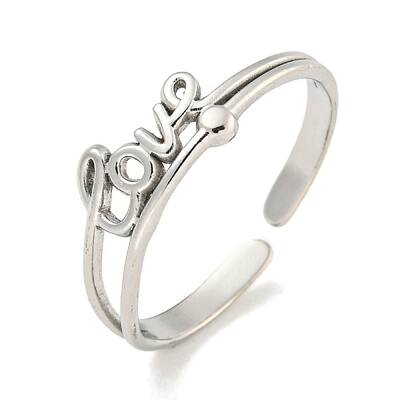 Non-Tarnish 304 Stainless Steel Word Love Open Cuff Ring for Women