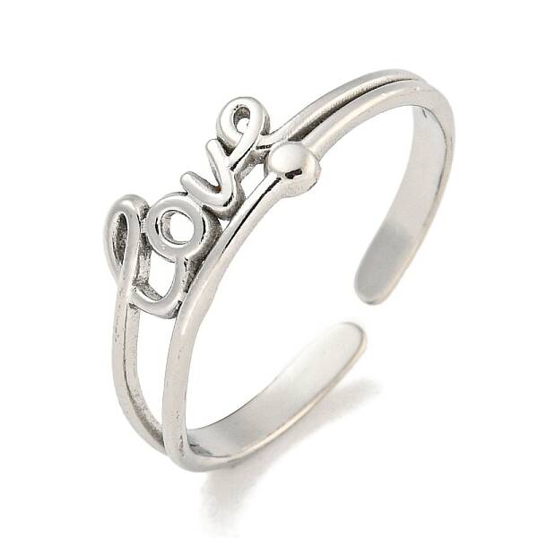 Non-Tarnish 304 Stainless Steel Word Love Open Cuff Ring for Women