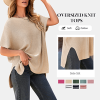SHEWIN 2025 Women’s Going Tops Trend – Oversize Drop-Shoulder Loose-Fit Crewneck Short-Sleeve Knit Sweater Pullover, Casu...