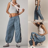 UANEO Women's Parachute Style Elastic High Waist Full Twist Hiking Cargo Pants with Adjustable Cuffs Womenswear Casual Bottom