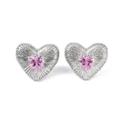 Heart 304 Stainless Steel Pearl Pink Cubic Zirconia Stud Earring for Women